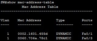 show mac address table